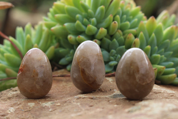 Polished Medium Sized Optic to Semi Optic Smokey Quartz Eggs - sold per 500 g - From Madagascar - TopRock