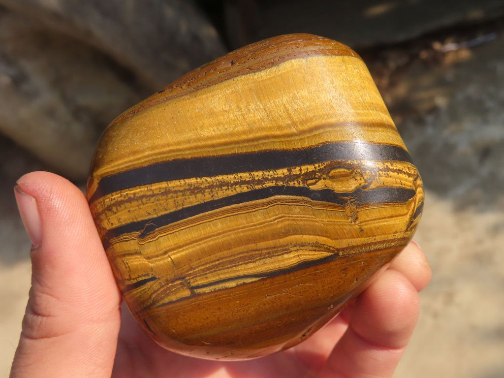 Polished Golden Tigers Eye Free Forms x 2 From Prieska, Northern Cape - Toprock Gemstones and Minerals 