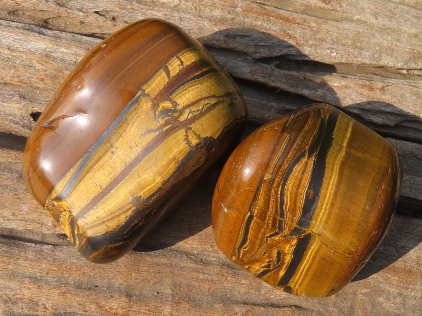 Polished Golden Tigers Eye Free Forms x 2 From Prieska, Northern Cape - Toprock Gemstones and Minerals 