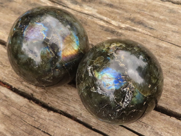 Polished Flashy Labradorite Spheres  x 2 From Madagascar - TopRock