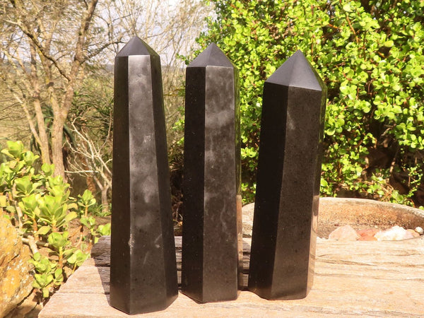 Polished Black Basalt Points  x 3 From Antsirabe, Madagascar - Toprock Gemstones and Minerals 