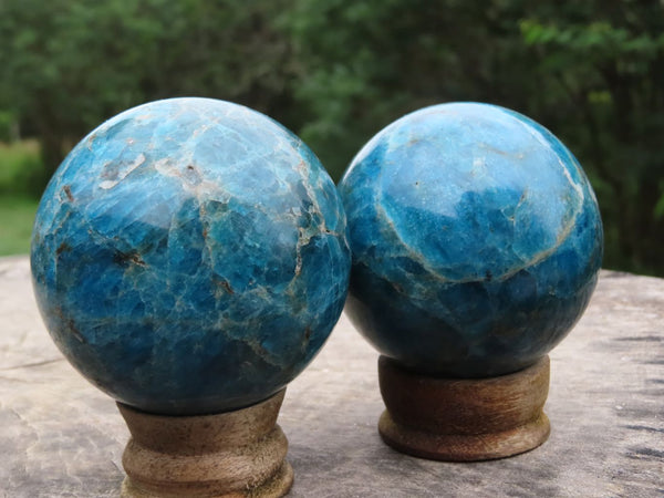 Polished Blue Apatite Spheres x 2 From Madagascar - TopRock