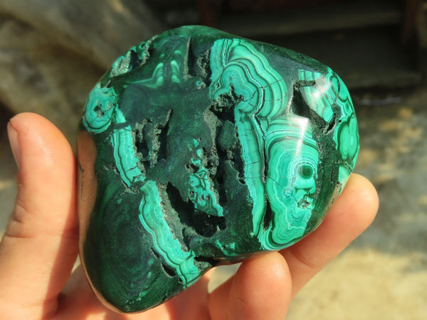 Polished Malachite Free Forms x 3 From Kolwezi, Congo - Toprock Gemstones and Minerals 