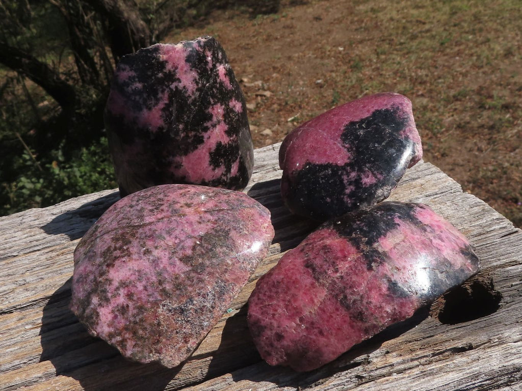 Polished Half Polished Pink & Black Rhodonite Pieces x 4 From Ambindavato, Madagascar - TopRock