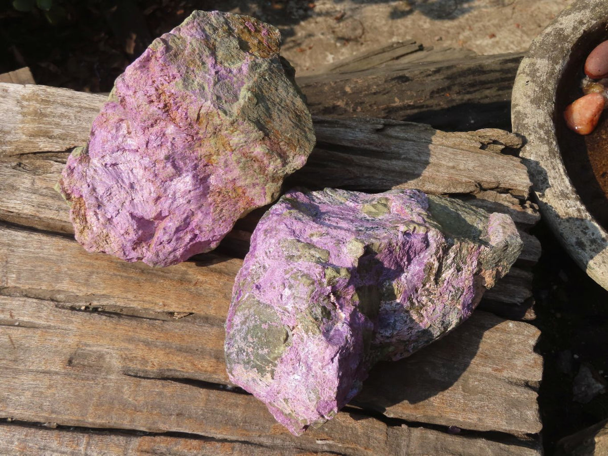 Natural Rough Stichtite & Serpentine Specimens x 2 From Barberton, South Africa - Toprock Gemstones and Minerals 