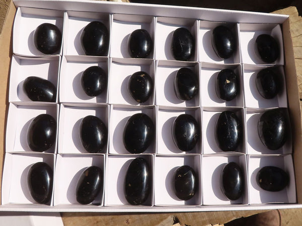 Polished Schorl Black Tourmaline Palm Stones  x 24 From Madagascar - Toprock Gemstones and Minerals 