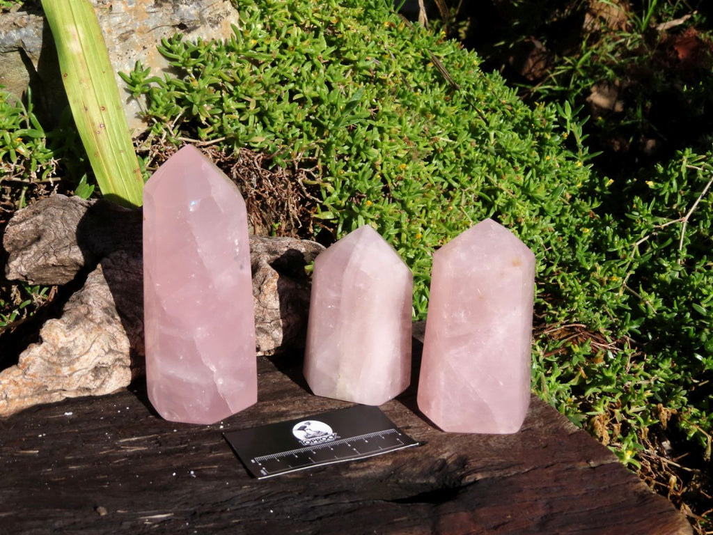 Polished Beautiful Pink Rose Quartz Towers x 3 From Madagascar - TopRock
