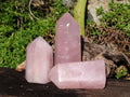 Polished Beautiful Pink Rose Quartz Towers x 3 From Madagascar - TopRock