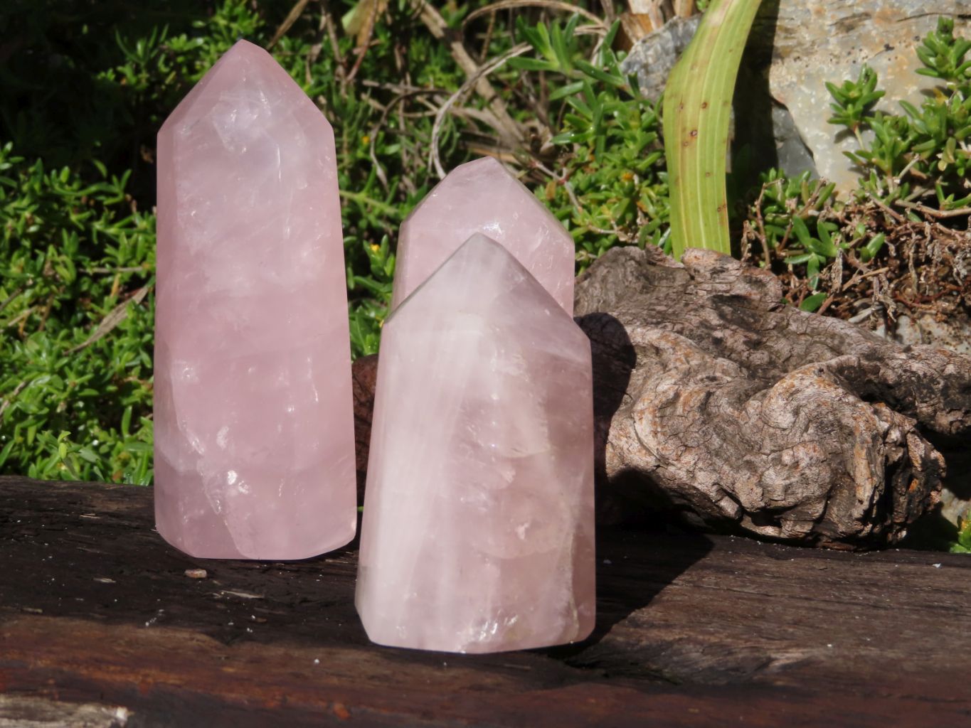Polished Beautiful Pink Rose Quartz Towers x 3 From Madagascar - TopRock