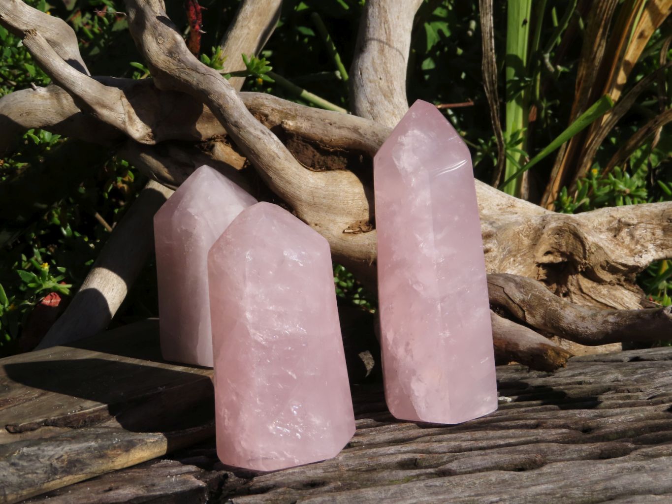 Polished Beautiful Pink Rose Quartz Towers x 3 From Madagascar - TopRock