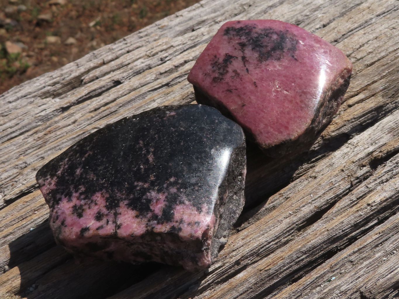 Polished Half Polished Pink & Black Rhodonite Pieces x 5 From Ambindavato, Madagascar - TopRock