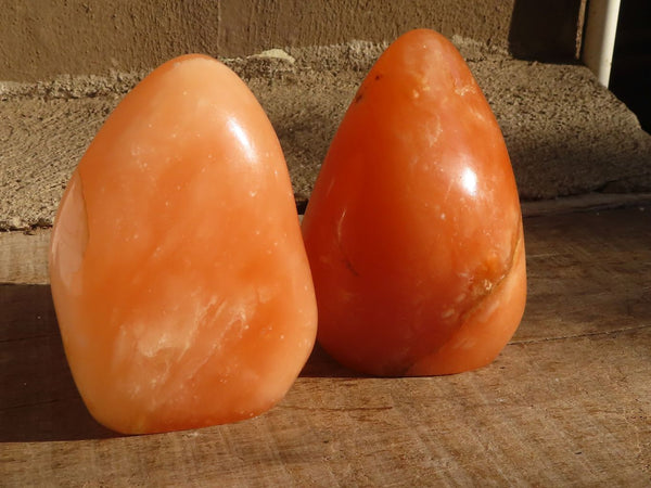 Polished Orange Twist Calcite Standing Free Forms x 2 From Maevantanana, Madagascar - Toprock Gemstones and Minerals 