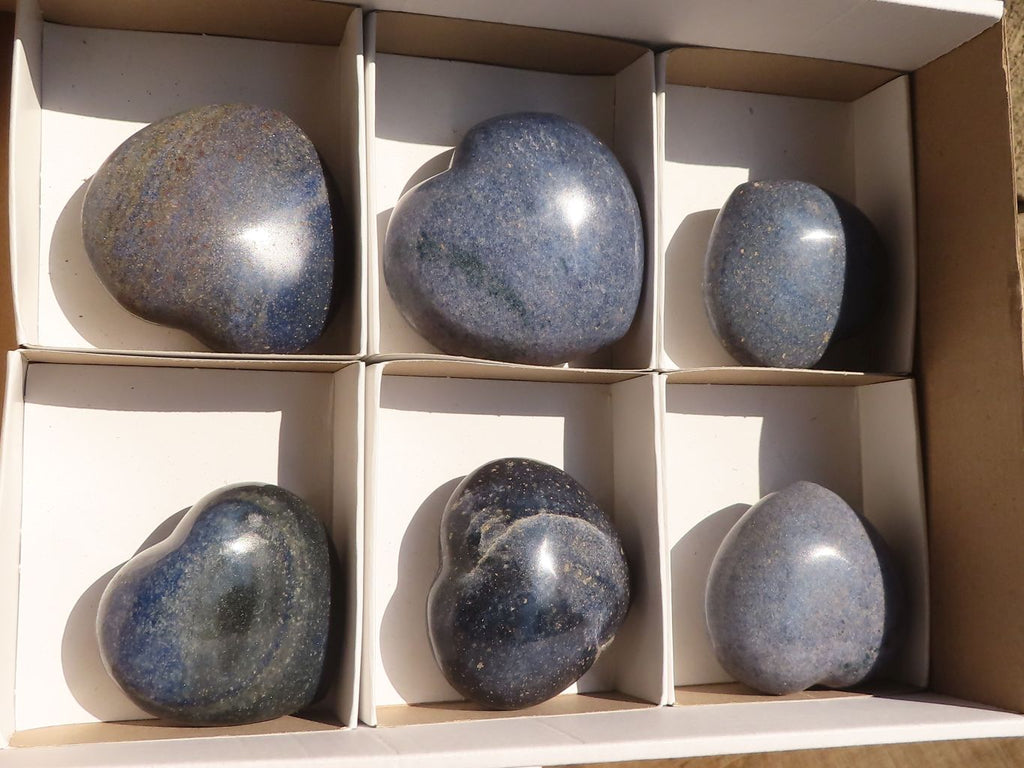 Polished Blue Lazulite Hearts  x 6 From Madagascar - Toprock Gemstones and Minerals 
