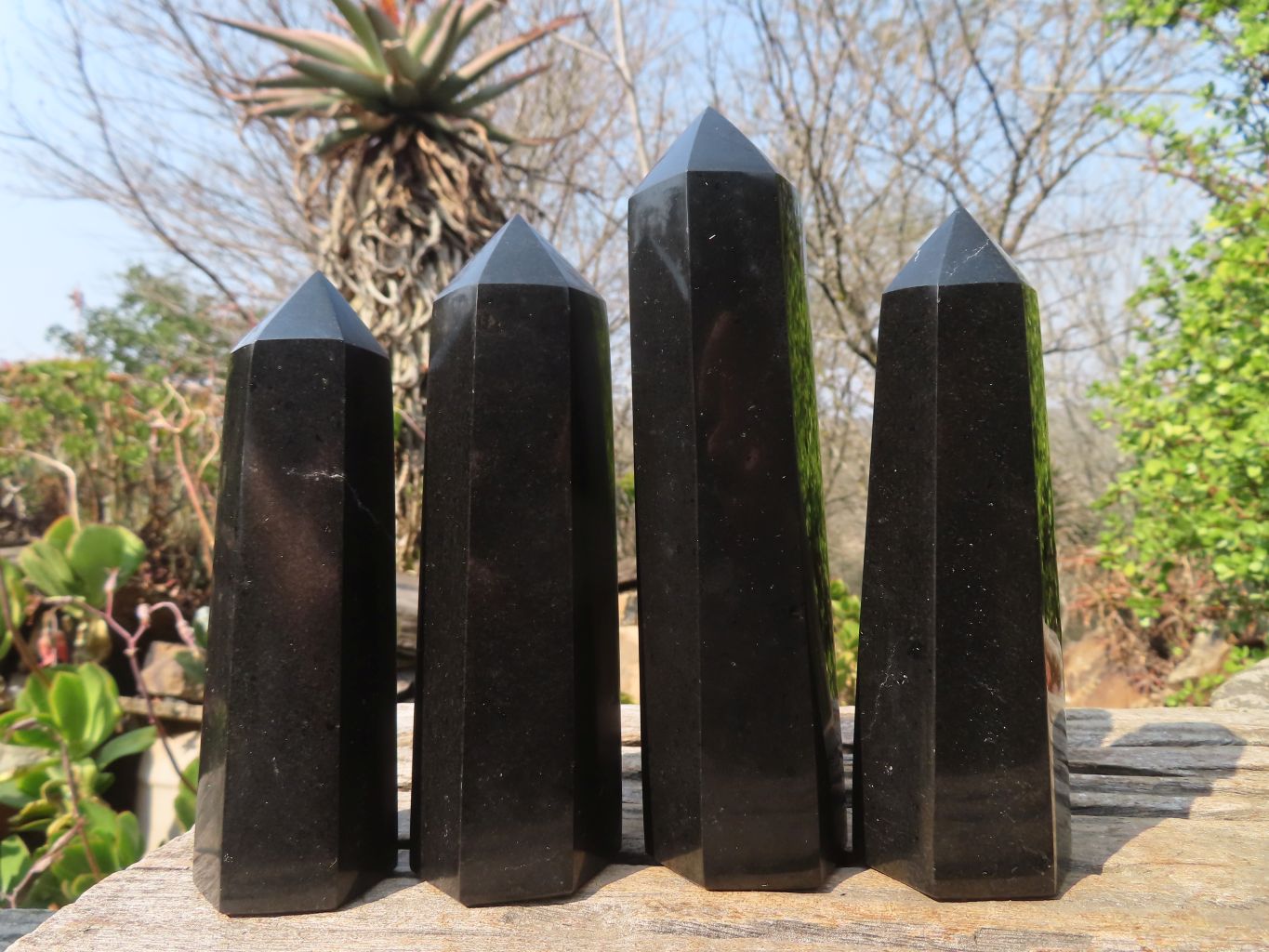 Polished Black Basalt Points  x 4 From Antsirabe, Madagascar - Toprock Gemstones and Minerals 