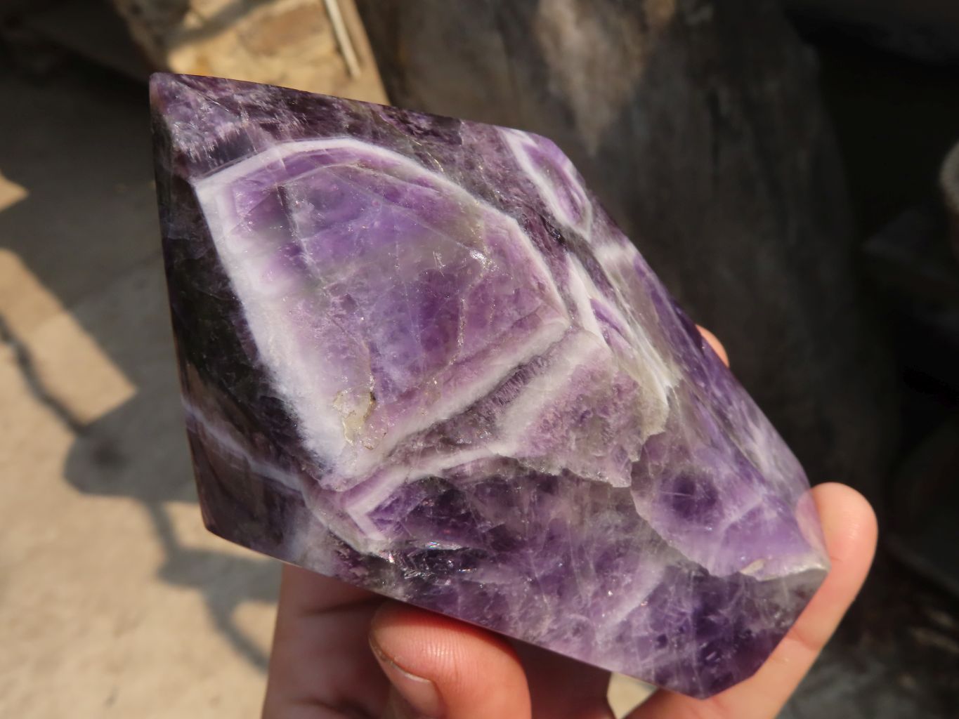 Polished Chevron Amethyst Points x 2 From Zambia - Toprock Gemstones and Minerals 