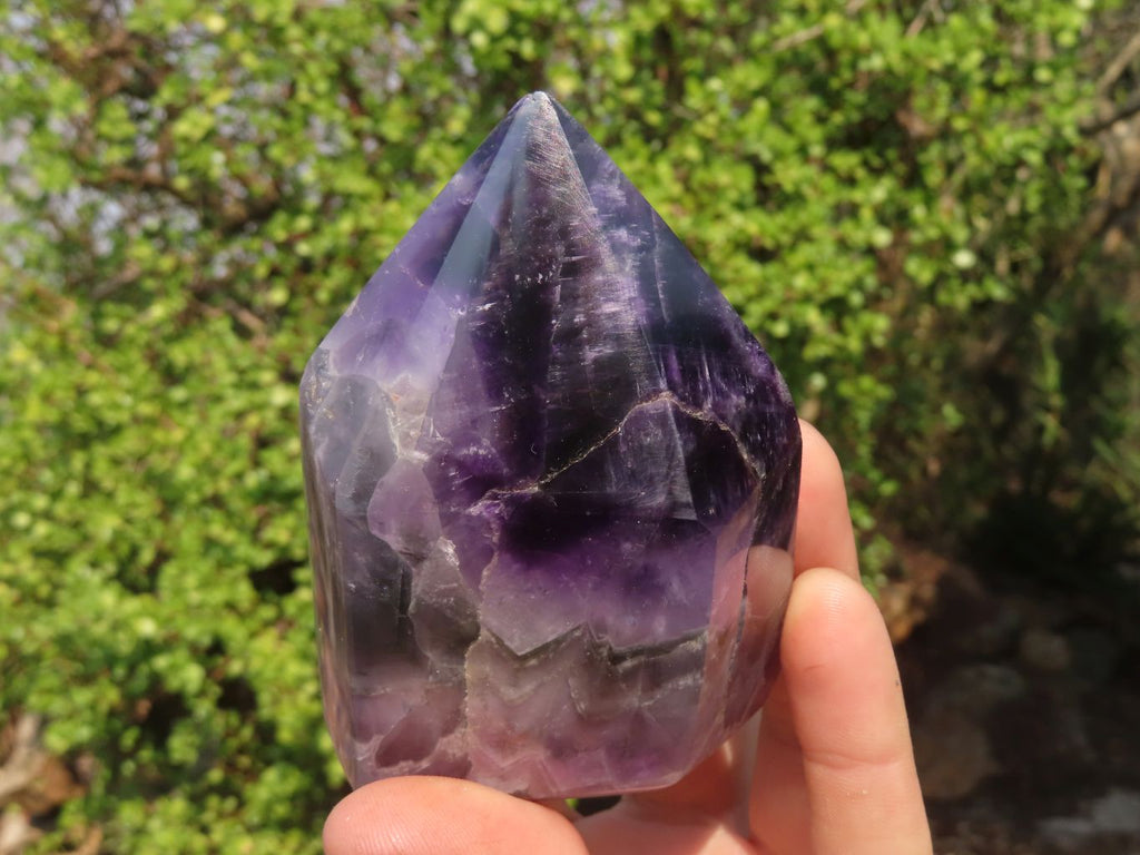 Polished Chevron Amethyst Points x 2 From Zambia - Toprock Gemstones and Minerals 