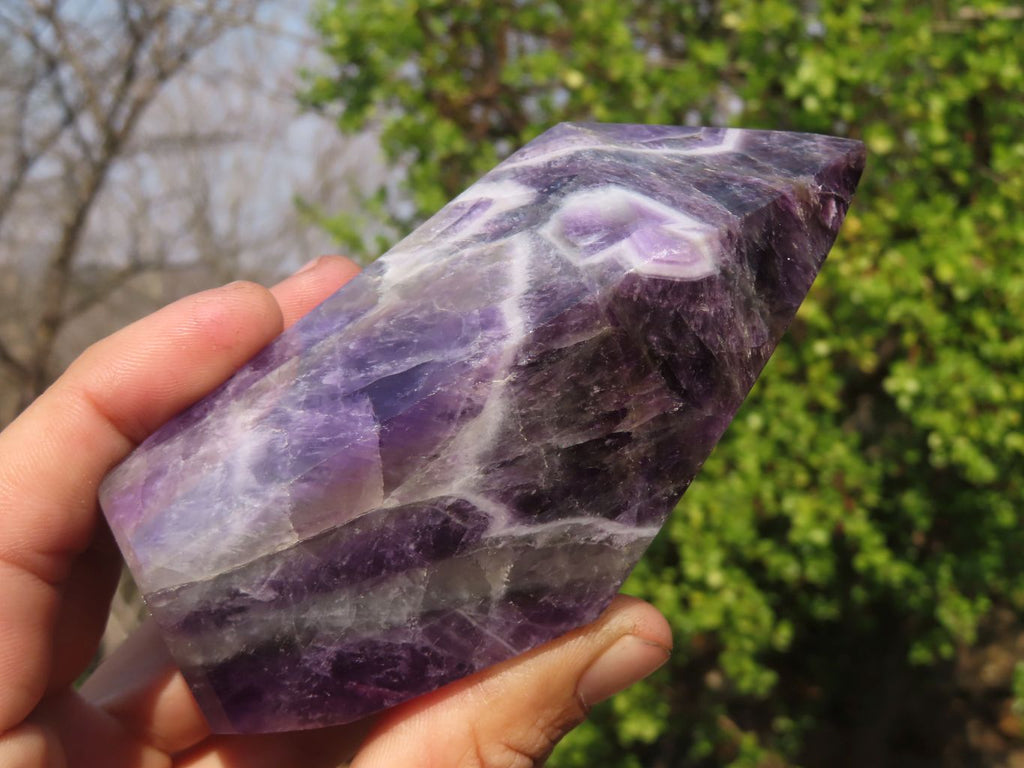 Polished Chevron Amethyst Points x 2 From Zambia - Toprock Gemstones and Minerals 