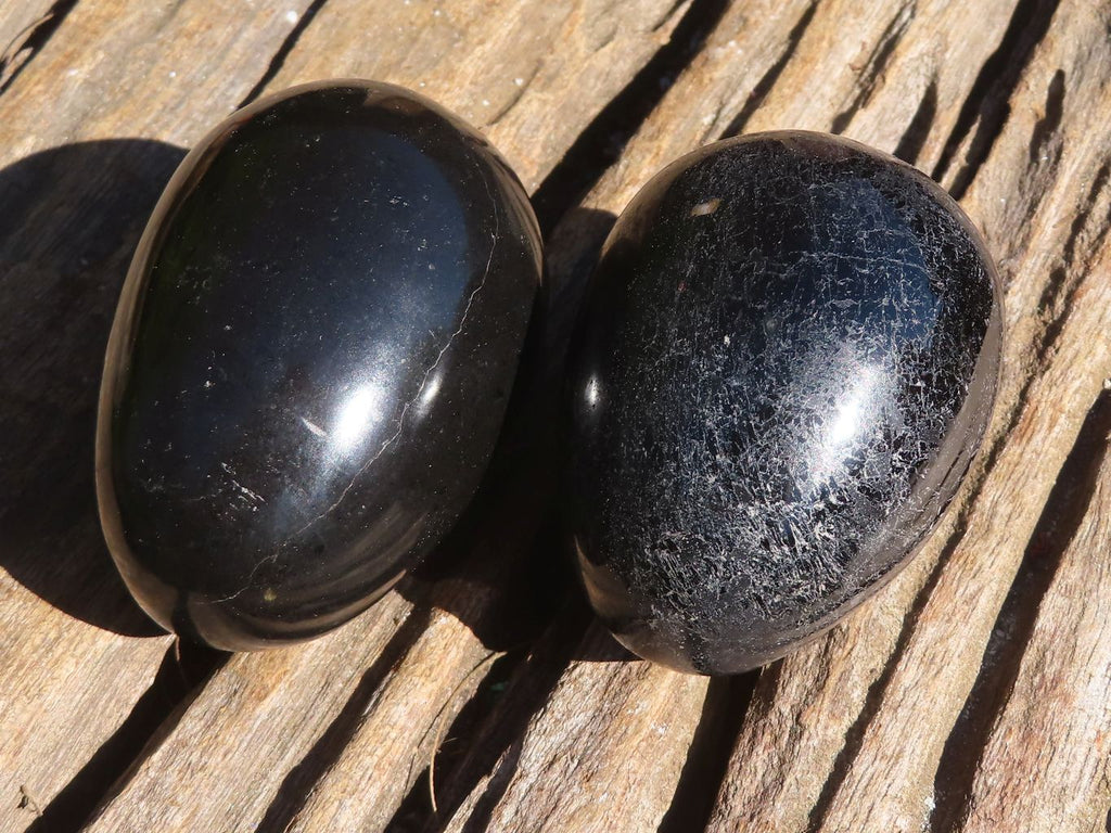 Polished Schorl Black Tourmaline Eggs  x 6 From Madagascar - Toprock Gemstones and Minerals 