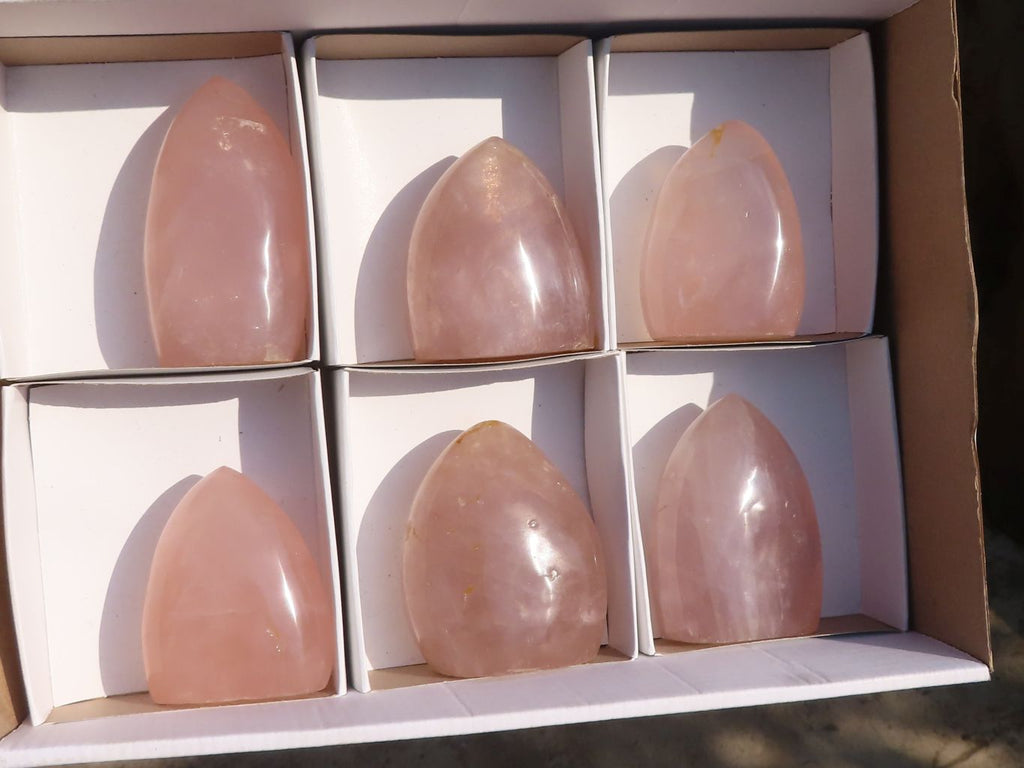 Polished Gemmy Rose Quartz Standing Free Forms x 6 From Madagascar - Toprock Gemstones and Minerals 
