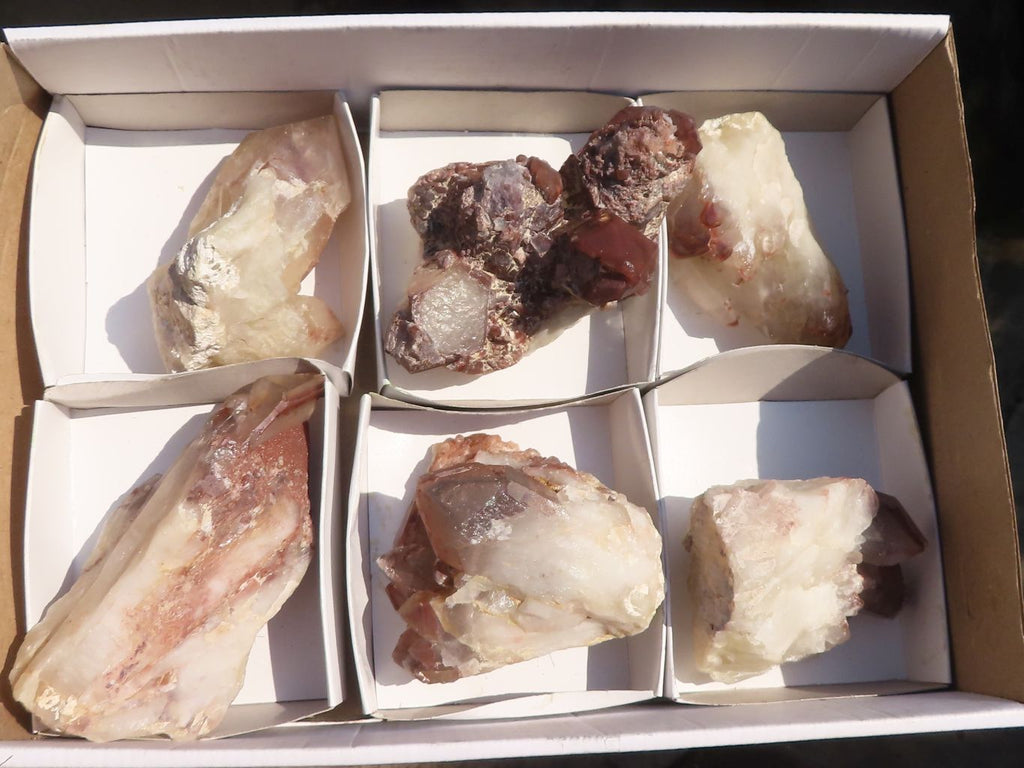 Natural Red Hematoid Phantom Quartz Clusters x 6 From Karoi, Zimbabwe - Toprock Gemstones and Minerals 