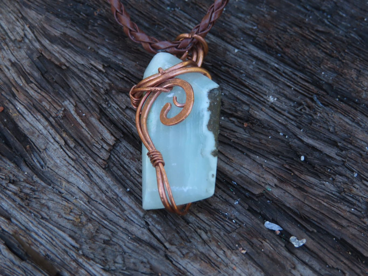 Polished Mixed Jewellery Free Forms With Copper Art Wire Pendants x 6 From Southern Africa - TopRock