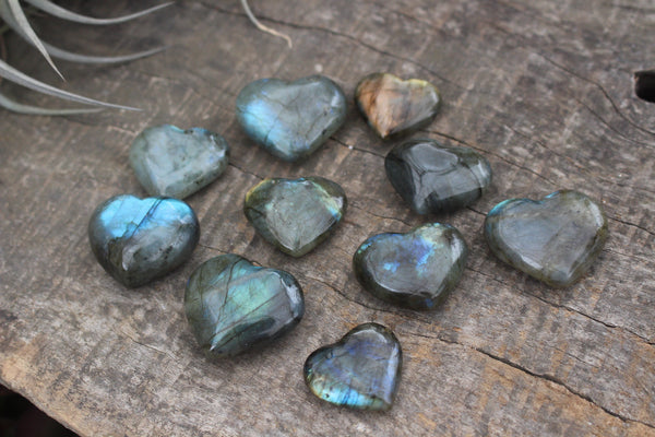 Polished Small Labradorite Hand Crafted Hearts  x Sold per 10 pc -  From Tulear, Madagascar - TopRock