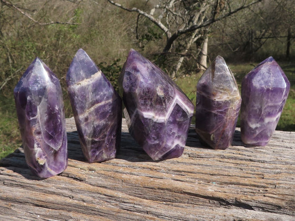 Polished Stunning Chevron Amethyst Points  x 5 From Zambia - TopRock