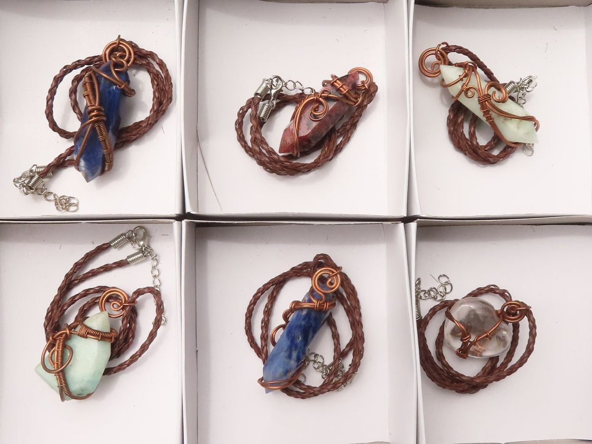 Polished Mixed Copper Wire Wrapped Jewellery Pendants x 6 From Southern Africa - TopRock