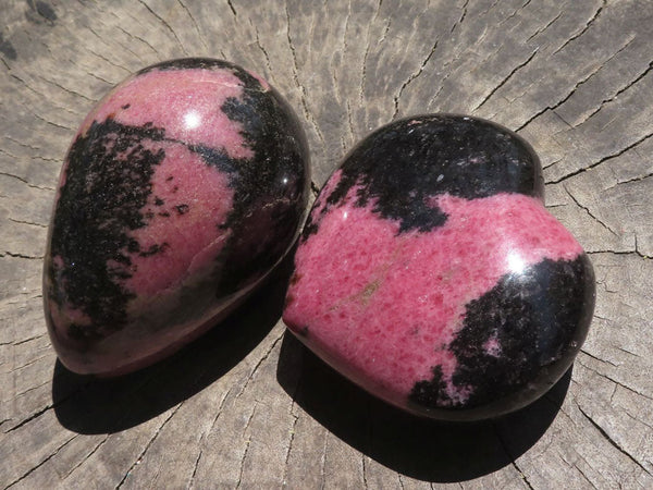 Polished Beautiful Pink & Black Rhodonite Heart & Egg  x 2 From Ambindavato, Madagascar - TopRock
