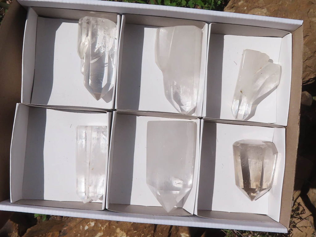 Polished Semi Optic Clear Quartz Crystals  x 6 From Madagascar - TopRock