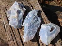 Natural Etched Blue Chalcedony Specimens  x 3 From Nsanje, Malawi - Toprock Gemstones and Minerals 