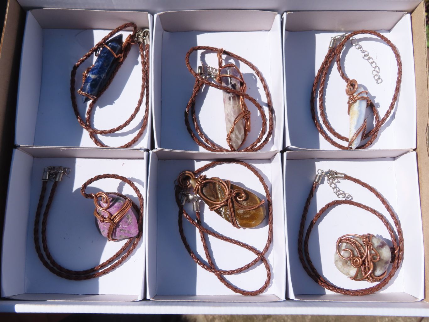 Polished Mixed Jewellery Free Forms With Copper Art Wire Pendants x 6 From Southern Africa - TopRock