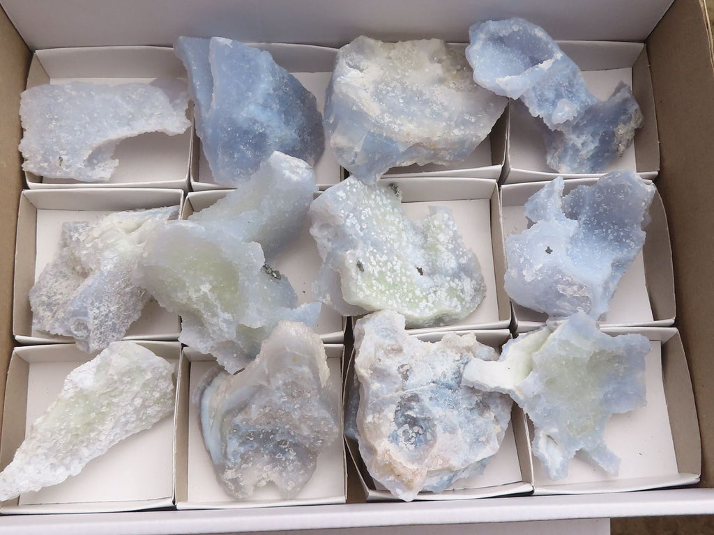 Natural Etched Blue Chalcedony Specimens  x 12 From Malawi - TopRock