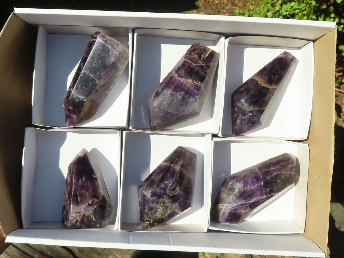 Polished Dark Purple Chevron Amethyst Points  x 6 From Zambia - Toprock Gemstones and Minerals 