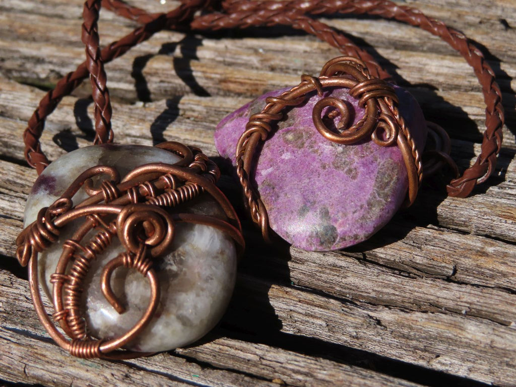 Polished Mixed Jewellery Free Forms With Copper Art Wire Pendants x 6 From Southern Africa - TopRock