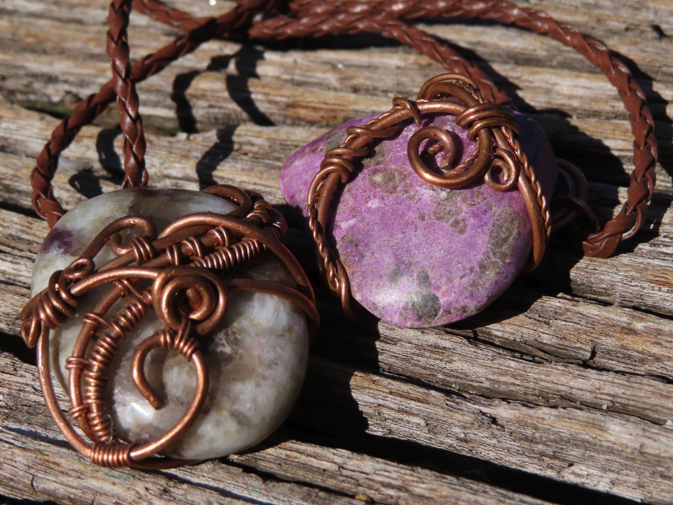 Polished Mixed Jewellery Free Forms With Copper Art Wire Pendants x 6 From Southern Africa - TopRock