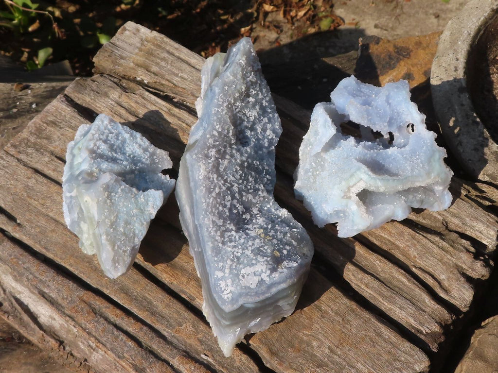 Natural Etched Blue Chalcedony Specimens  x 3 From Nsanje, Malawi - Toprock Gemstones and Minerals 