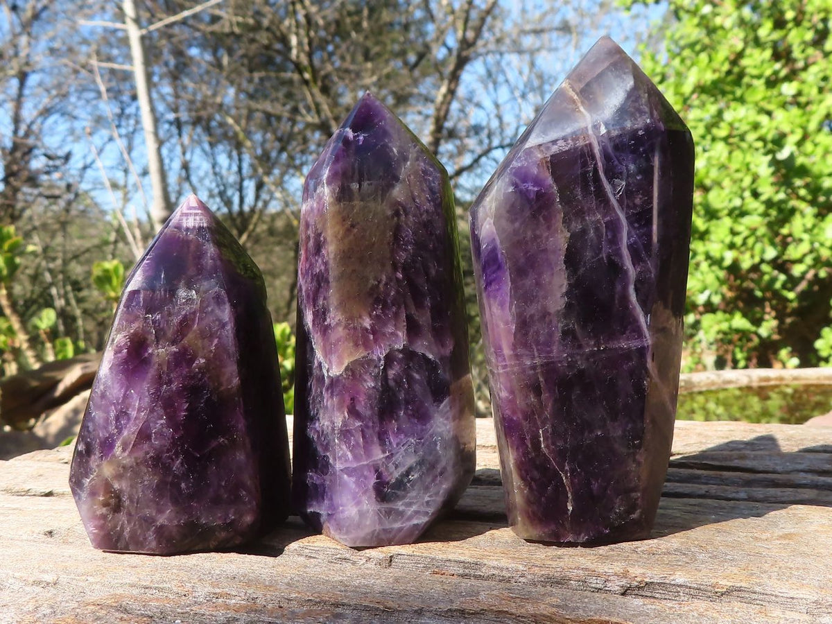 Polished Dark Purple Chevron Amethyst Points  x 6 From Zambia - Toprock Gemstones and Minerals 