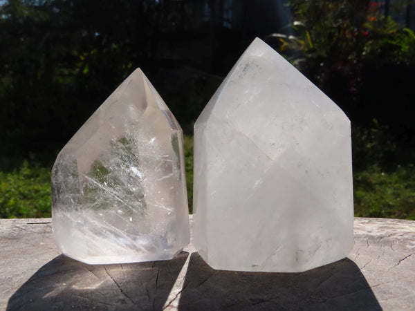 Polished Quartz Crystal Points (One optic one more milky) x 2 From Zambia - TopRock