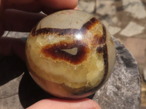 Polished Septarian (Calcite & Aragonite) Spheres x 6 From Mahajanga, Madagascar