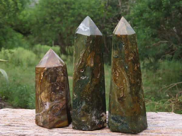 Polished Green Jasper Crystal Points x 3 From Madagascar - TopRock