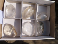 Polished Clear Quartz Galet / Palm Stones With Inclusions x 6 From Zimbabwe - Toprock Gemstones and Minerals 