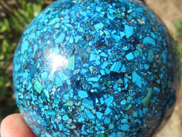 Polished Chrysocolla Conglomerate Sphere With Azurite x 1 From Congo - TopRock