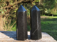 Polished Pitch Black Basalt Points/Prisms x 5 From Madagascar - TopRock