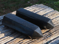 Polished Pitch Black Basalt Points/Prisms x 5 From Madagascar - TopRock