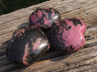 Polished Pink & Black Rhodonite Hearts  x 3 From Ambindavato, Madagascar - TopRock