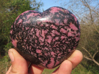 Polished Pink & Black Rhodonite Hearts  x 3 From Ambindavato, Madagascar - TopRock