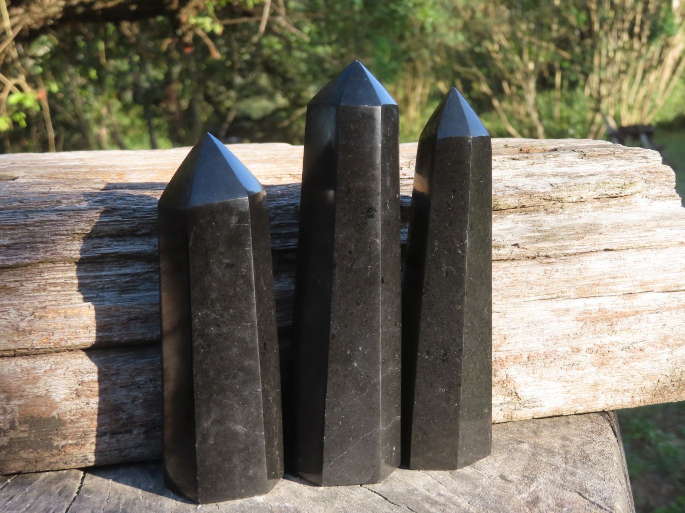 Polished Pitch Black Basalt Points/Prisms x 5 From Madagascar - TopRock