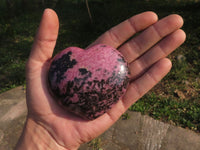 Polished Pink & Black Rhodonite Hearts  x 3 From Ambindavato, Madagascar - TopRock