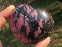 Polished Pink & Black Rhodonite Hearts  x 3 From Ambindavato, Madagascar - TopRock